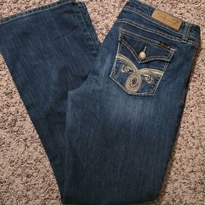 Seven7 Dark Blue Boot Cut Jeans with Embroidered Pocket